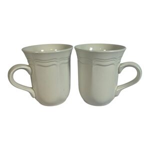Mikasa French Countryside White F9000 Tall Coffee Mugs Set of 2 4” Scalloped